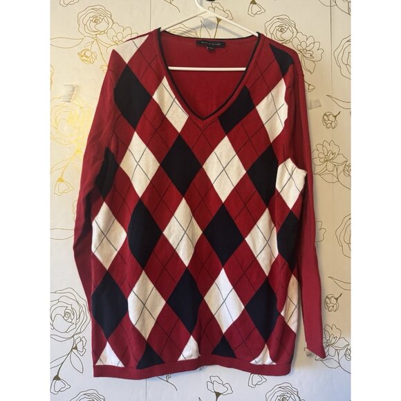 Tommy Hilfiger Sweater Woman's Size XXL 2X Long Sleeve Plaid Ivy Argyle Prep 56 - Picture 2 of 6